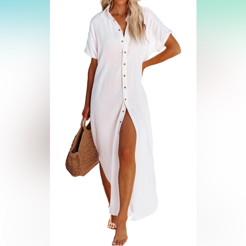Dokotoo Womens Casual Short Sleeve Side Split Button Down Long Kimonos Cardigans